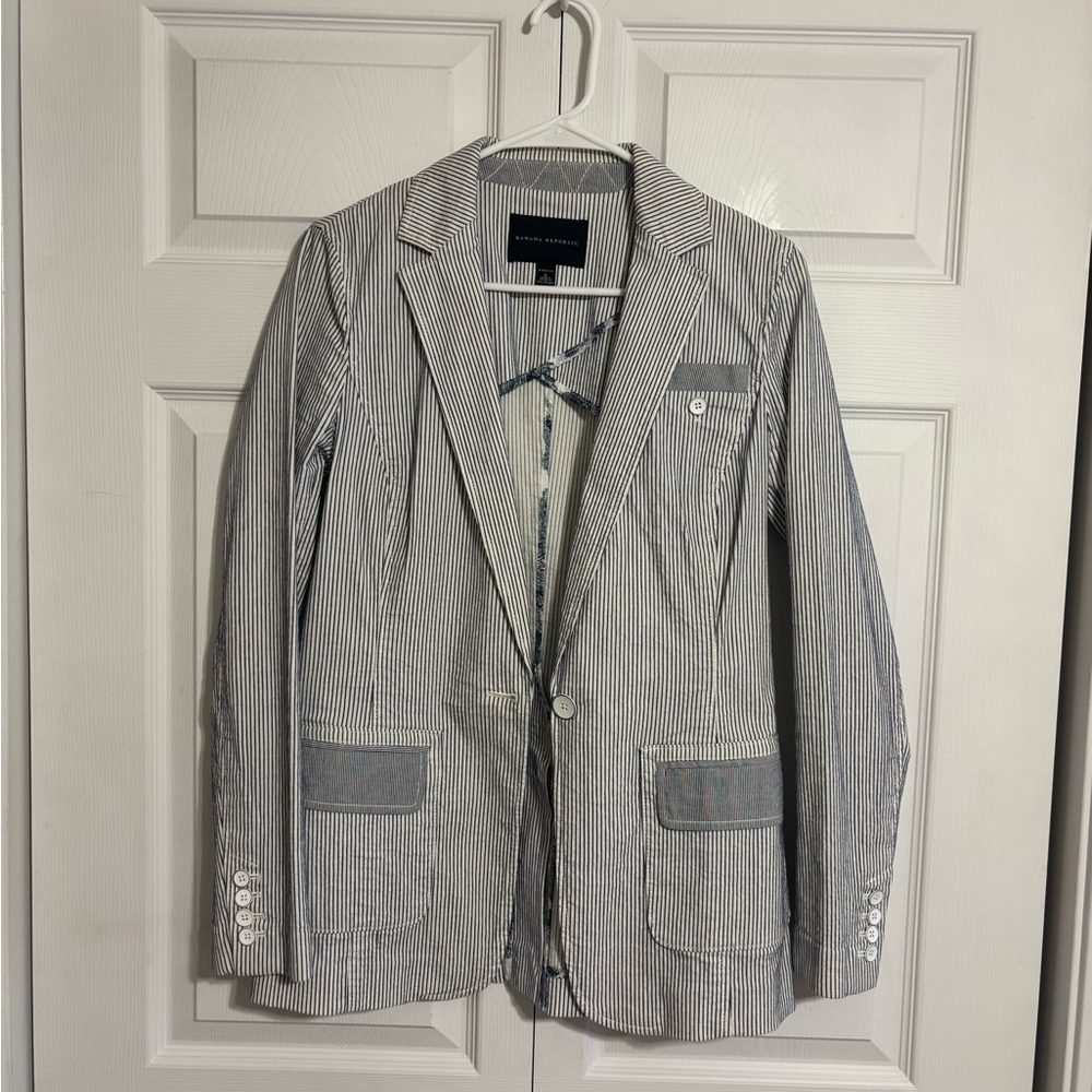 Banana Republic Navy and White Striped Blazer